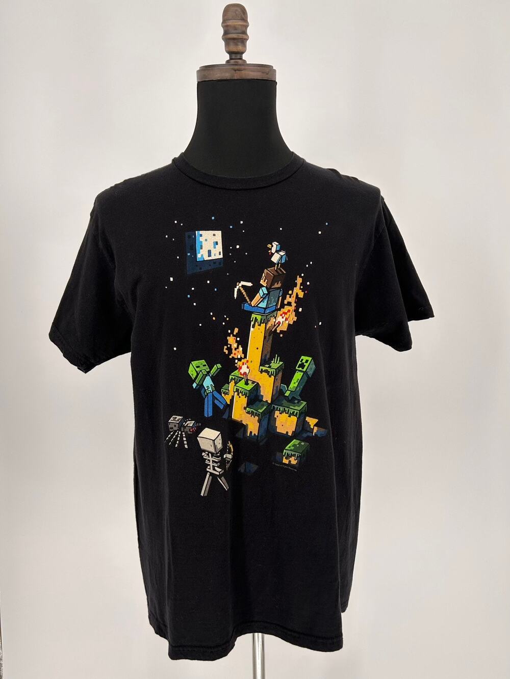 J!NX Minecraft Creeper Skeleton Graphic Tee Men’s L Black Short Sleeve Crew Neck